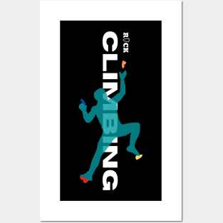 rock climbing with climber teal Posters and Art